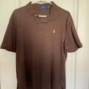 Polo, Ralph, Lauren. Man’s collar shirt.  Short sleeves.  Brown. Good condition.